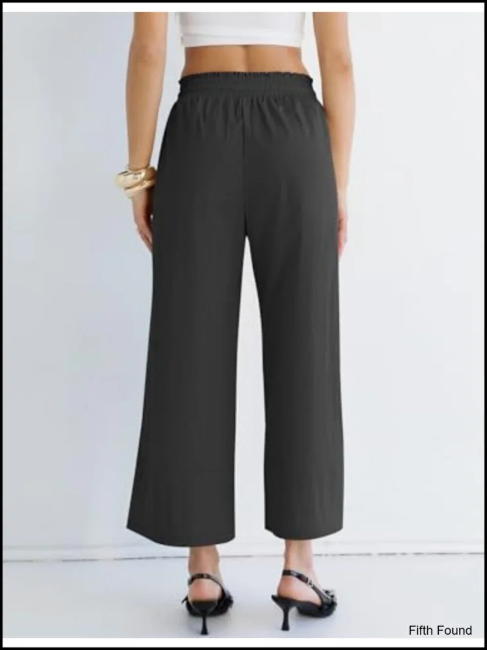 Wide Leg Palazzo Pants with Pockets Elastic Waist Drawstring Cotton Blend